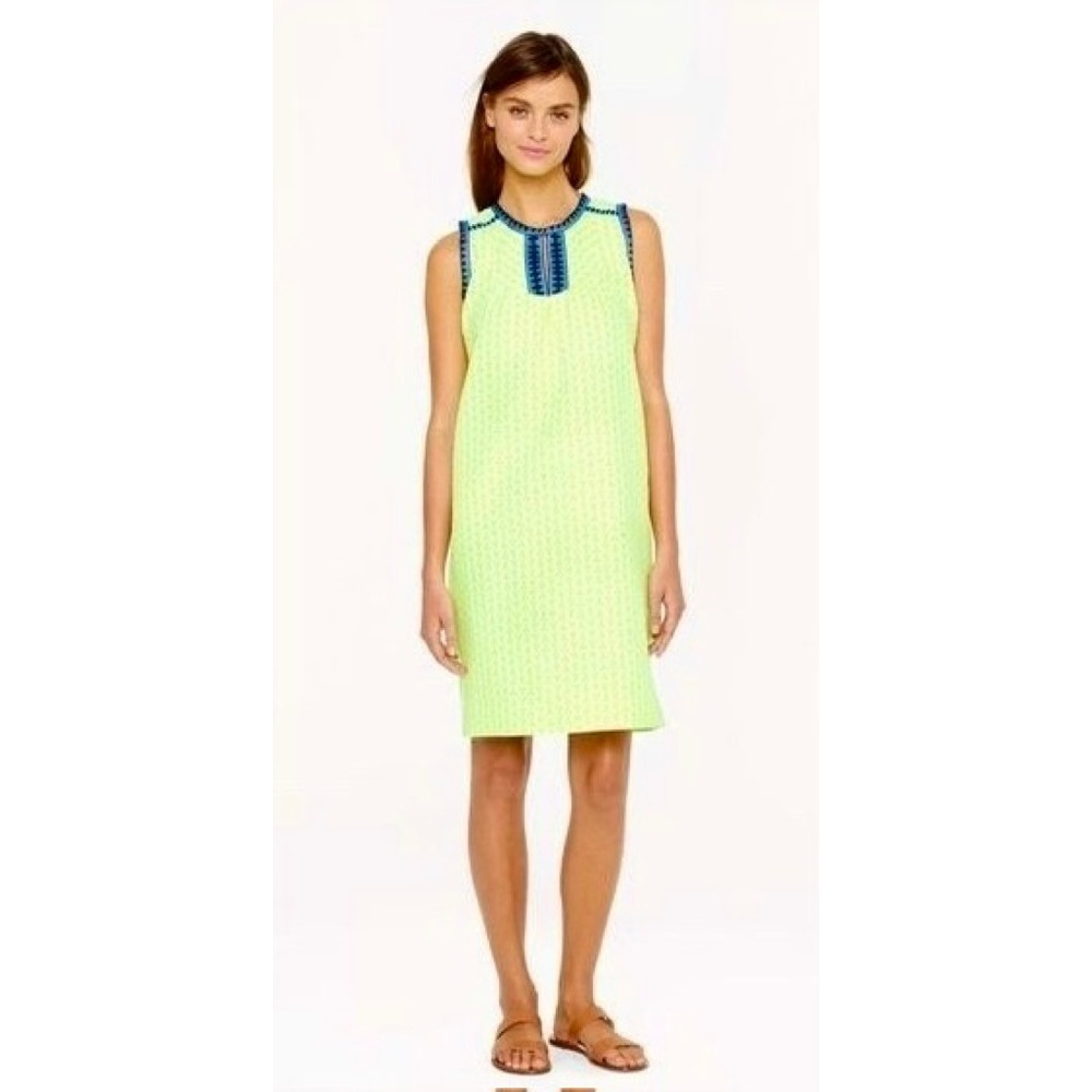 J. Crew Neon Yellow Shift Dress with Navy Trim